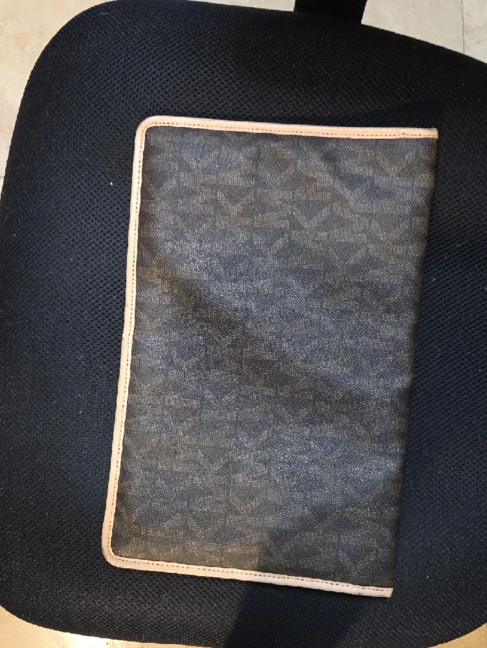 Michael Kors Brown Monogram Envelope Clutch with Pink Trim